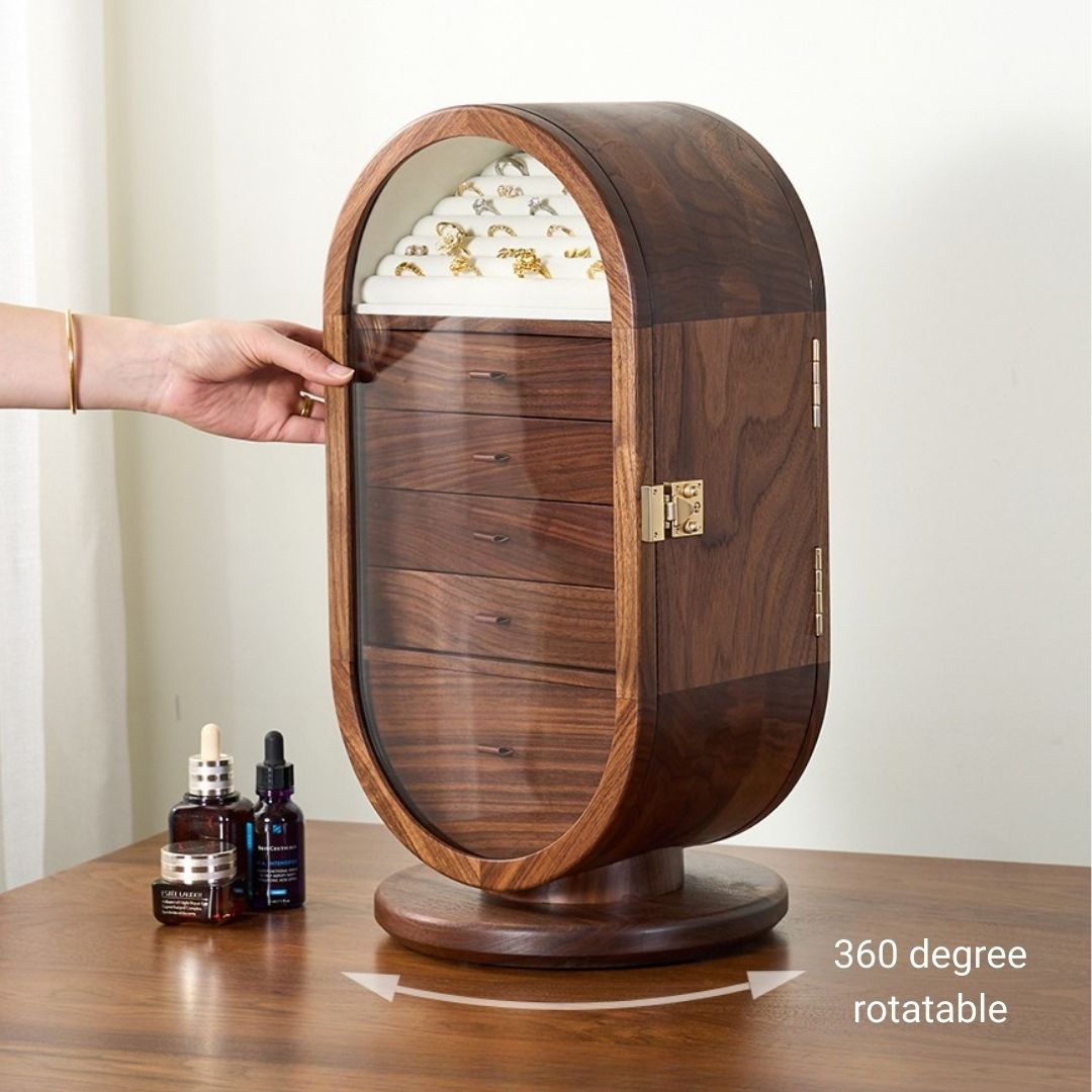 GZJSLOVE Rotating Five-Drawer Walnut Jewelry Cabinet - detail view 8