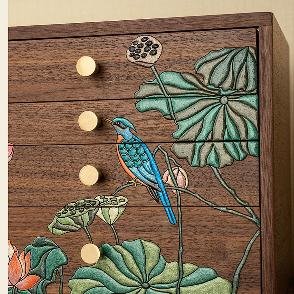 GZJSLOVE Hand-Painted Four-Drawer Wooden Jewelry Box - detail view 9