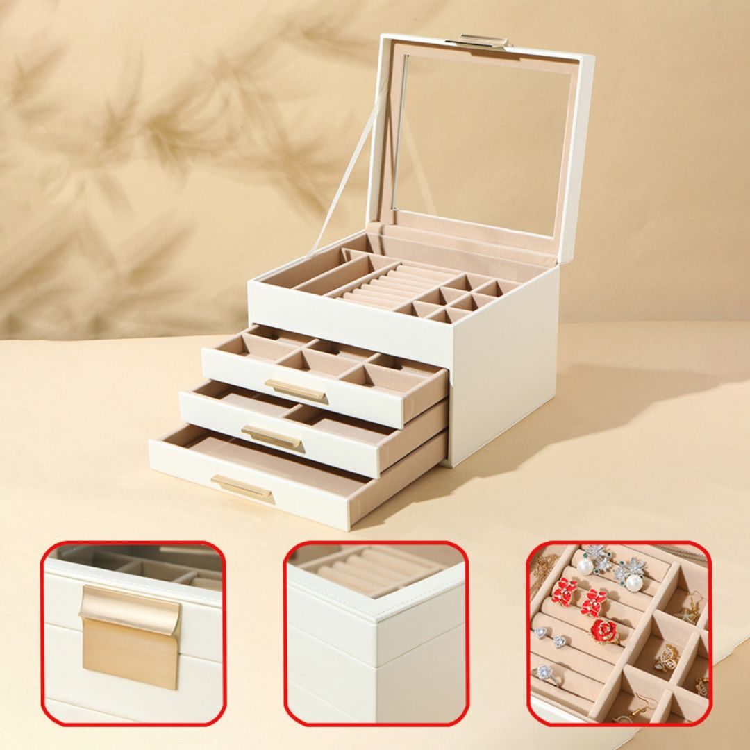 GZJSLOVE Four-Tier Three-Drawer PU Leather Jewelry Box - detail view 9