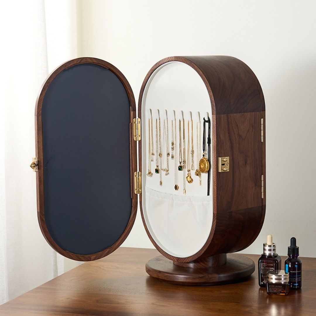 GZJSLOVE Rotating Five-Drawer Walnut Jewelry Cabinet - detail view 10