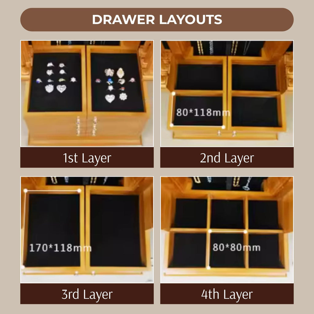 GZJSLOVE Large Four-Drawer Jewelry Cabinet with Earring Racks - detail view 10