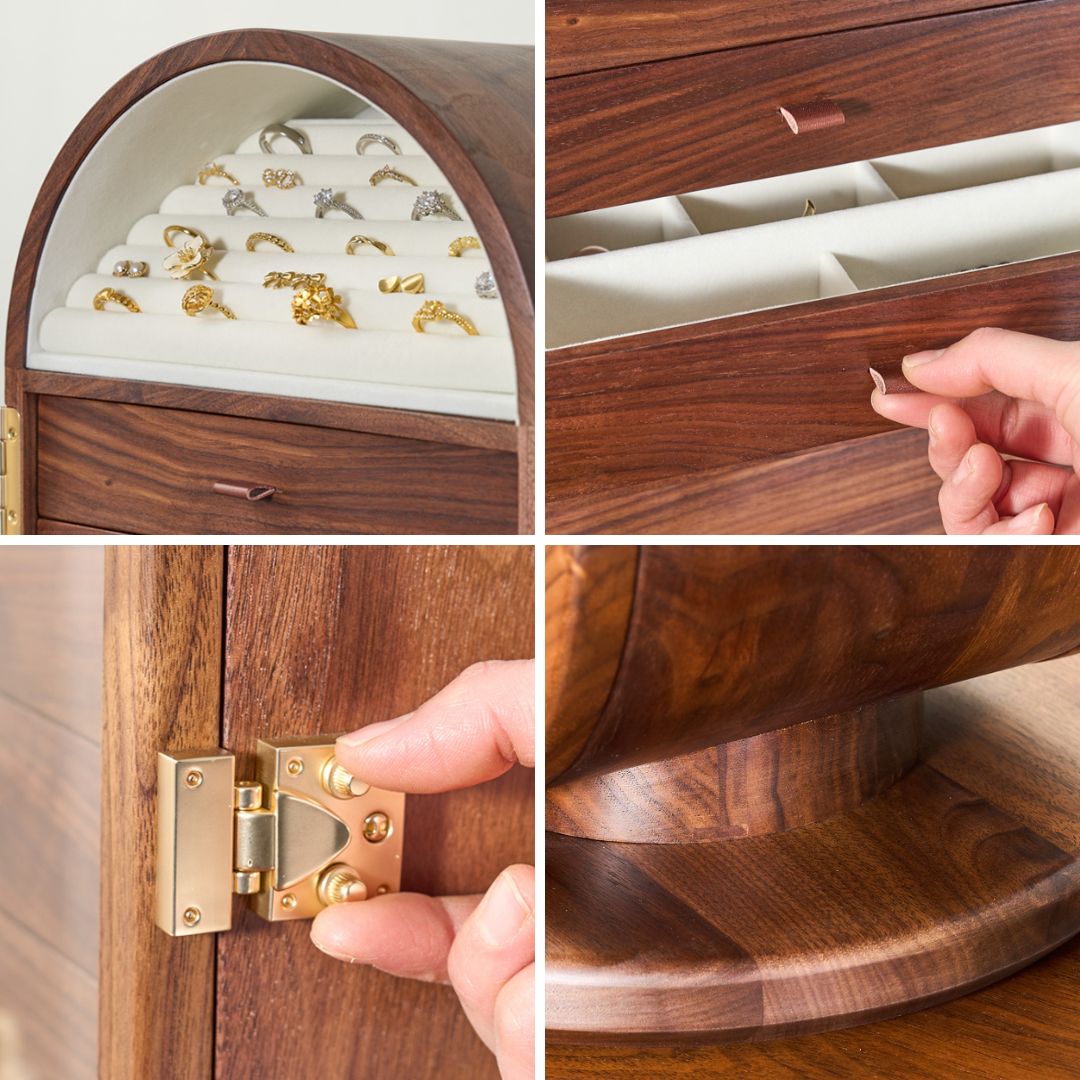 GZJSLOVE Rotating Five-Drawer Walnut Jewelry Cabinet - detail view 11