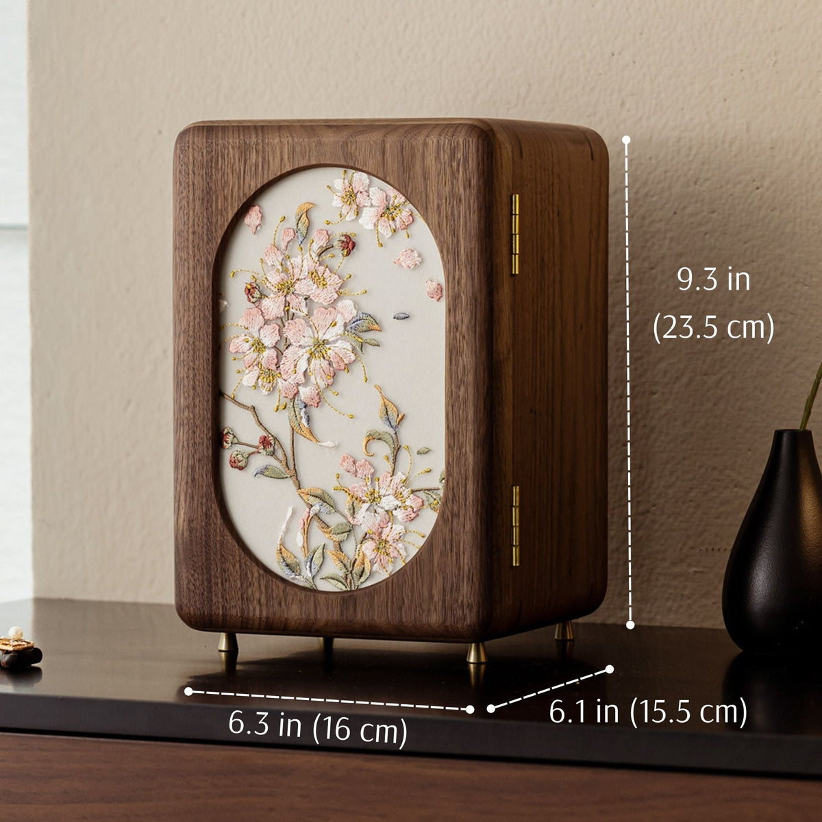 GZJSLOVE Embroidered Five-Drawer Walnut Jewelry Cabinet - detail view 12