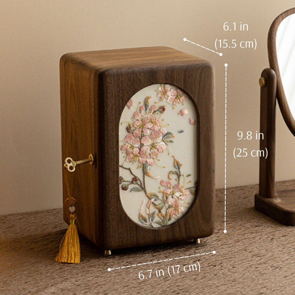 GZJSLOVE Embroidered Five-Drawer Walnut Jewelry Cabinet - detail view 13