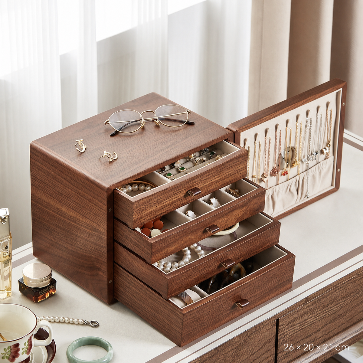 GZJSLOVE Anti-Tarnish Walnut Jewelry Box - product view 20