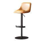 Simplistic Pub Stool with Flexible Height, Light Gray/Yellow/Cappuccino Tanned Hide, Rear Seat Back, Rotating Bucket Style