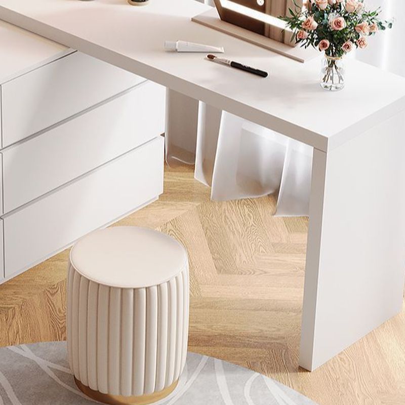 Modish Large Vanity Set with Reclaimed Wood Table Top, White Chair, and 6 Drawers