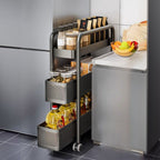 Portable Center with Wheels, Drawer, 4/3/2 Drawers, Exterior Shelving, Metal Countertop, Open Storage, Black/White Top