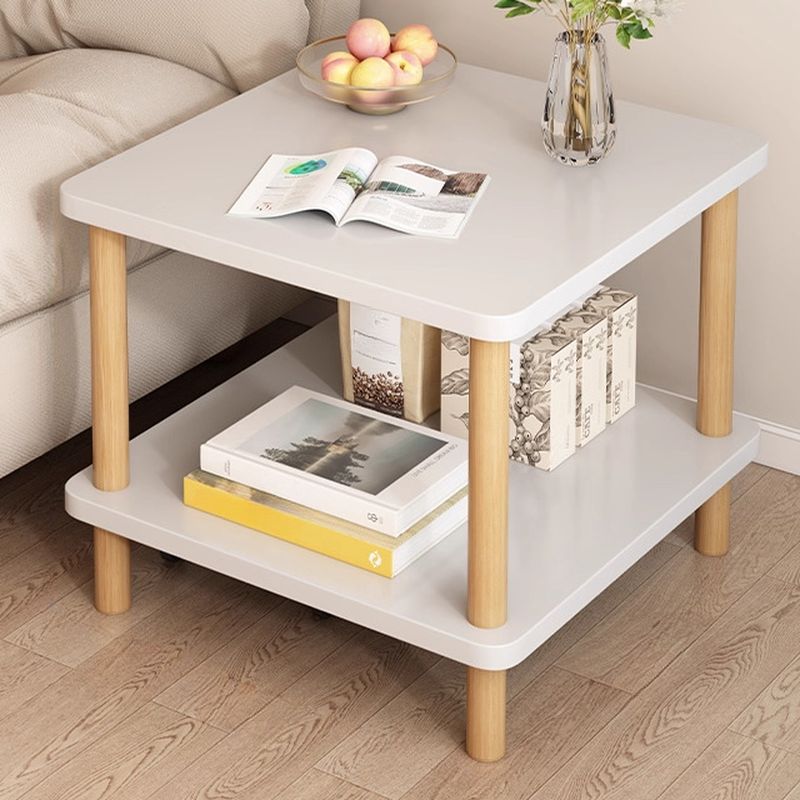 Contemporary Chairside Table Only with Engineered Wood Top, 4 Legs, Chalk/Caramel/Unfinished Color, Rectangle/Square Shape, and Shelf