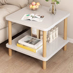 Contemporary Chairside Table Only with Engineered Wood Top, 4 Legs, Chalk/Caramel/Unfinished Color, Rectangle/Square Shape, and Shelf