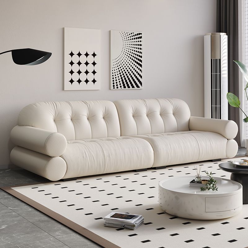 Modish Solid Color Stain Resistant Standard Sofa in Midnight Black/White/Light Brown, Seats 3/2-seater with 2 Pillows