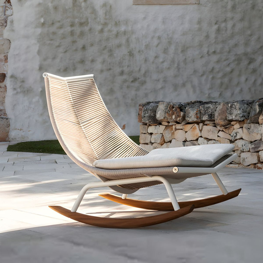 Modern Spindle Rocking Accent Chair Outdoor Woven Rope Rocker Chair
