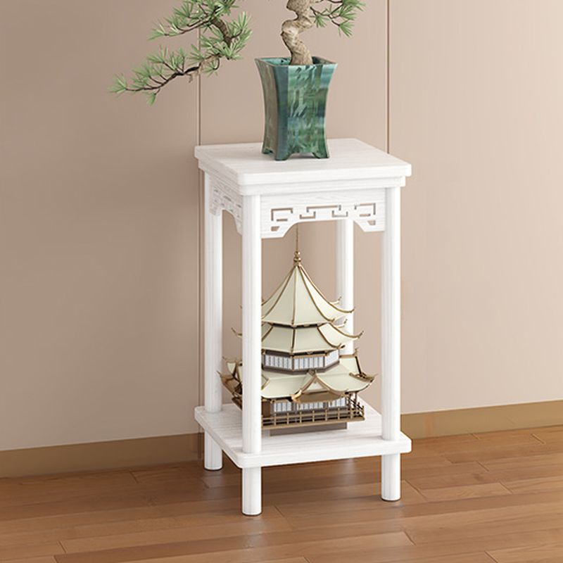 2 Tiers Square Plant Stand Side Table with Natural Wood Top, 1 Piece Set, 2 Shelves, and Legs