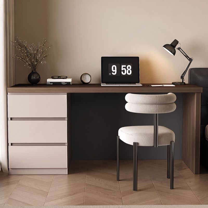 Trendy Rectangular Laminate Writing Table in Midnight Black/Auburn/Cream with Drawers and Reversible Corner
