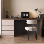 Trendy Rectangular Laminate Writing Table in Midnight Black/Auburn/Cream with Drawers and Reversible Corner