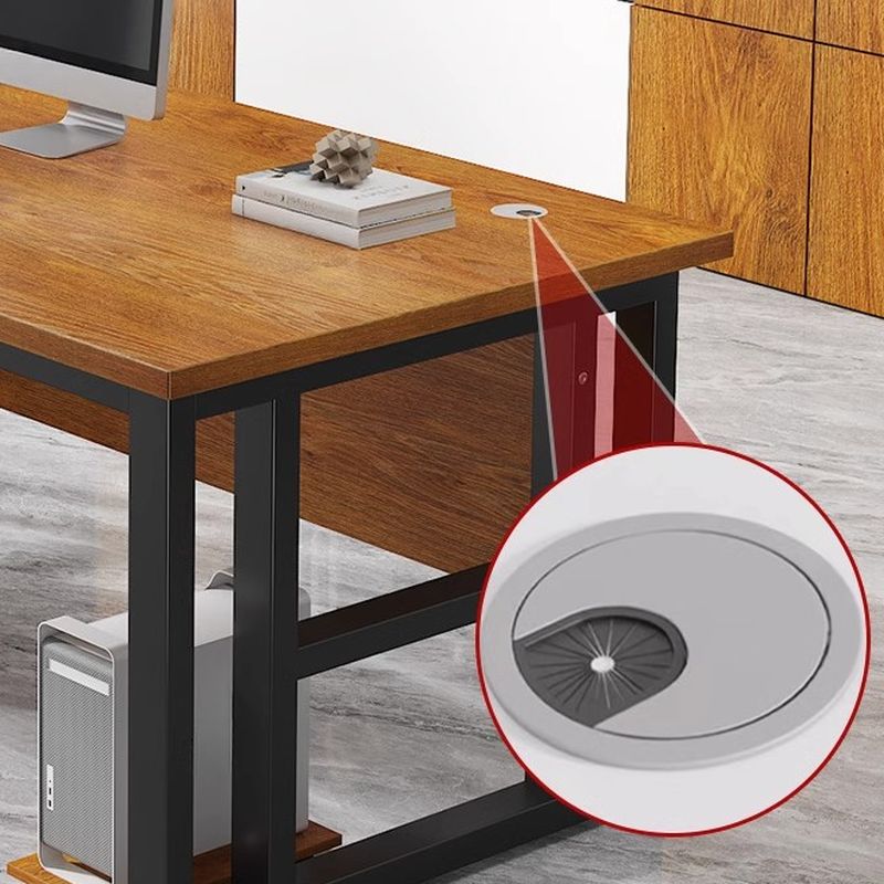 Modern Rectangular Light Brown Writing Table with Built-In Cable Organization and CPU Stand