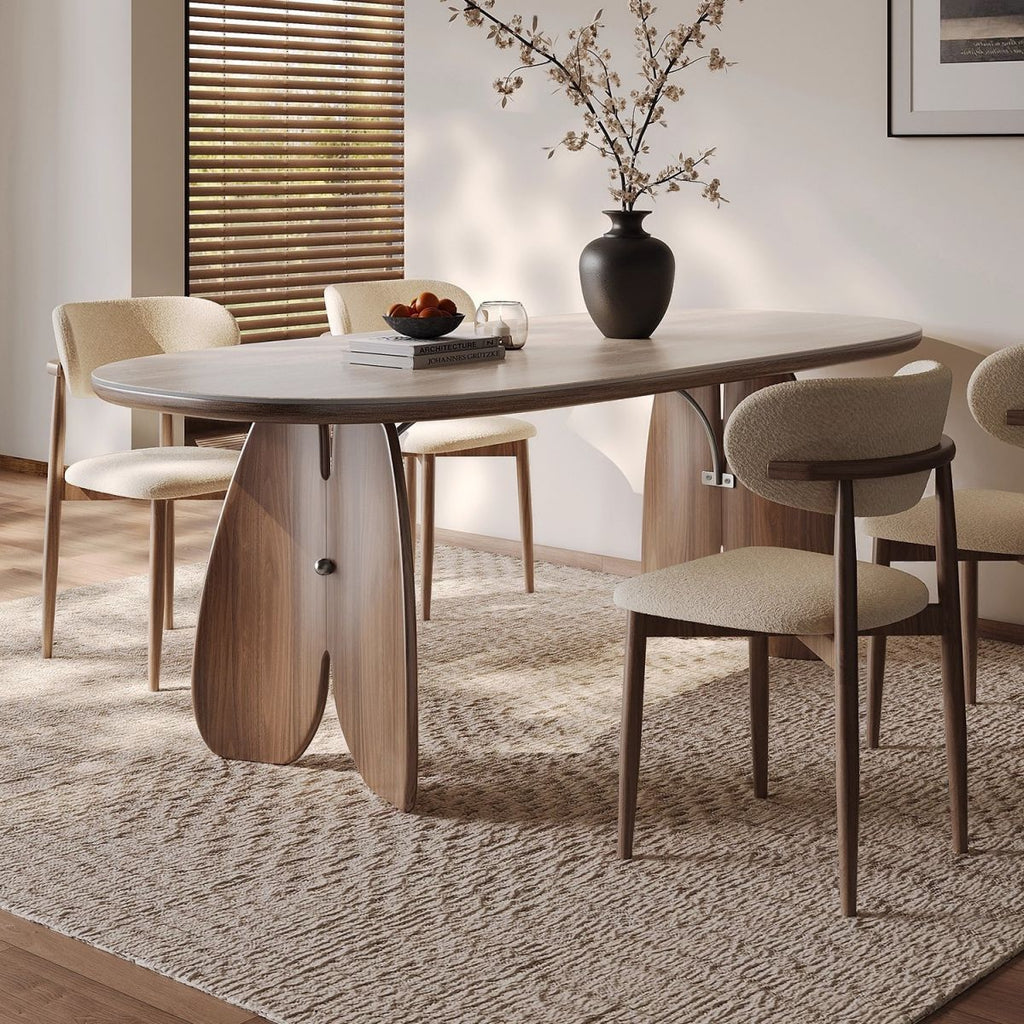 Auburn Double Pedestal Stone Kitchen & Dining Table for 6-seater/8 People with Anti-Fouling Sintered Stone Tabletop