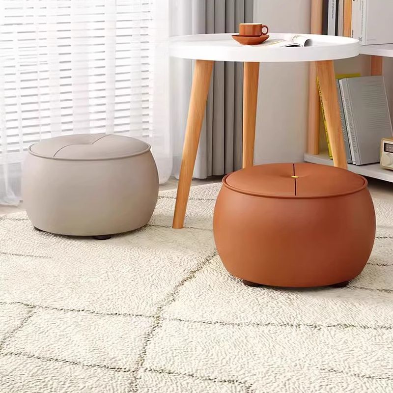 Simple Orbicular Solid Color Standard Ottoman in Vinyl Leather with Stitch-tufted Design