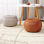 Simple Orbicular Solid Color Standard Ottoman in Vinyl Leather with Stitch-tufted Design
