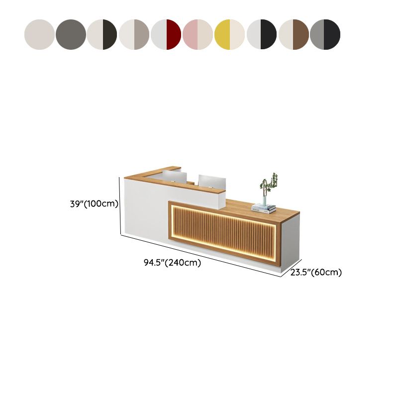 L-Shape Reception Desk with Hutch & Keyboard Tray & Cable Management & Cabinet, Manufactured Wood Top
