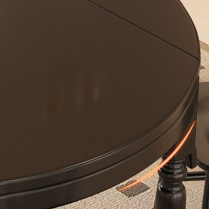 Contemporary Matte Black/Sepia Solid Wood Kitchen & Dining Table with Legs, Retractable Leaf, Waterproof for 4-person Seating