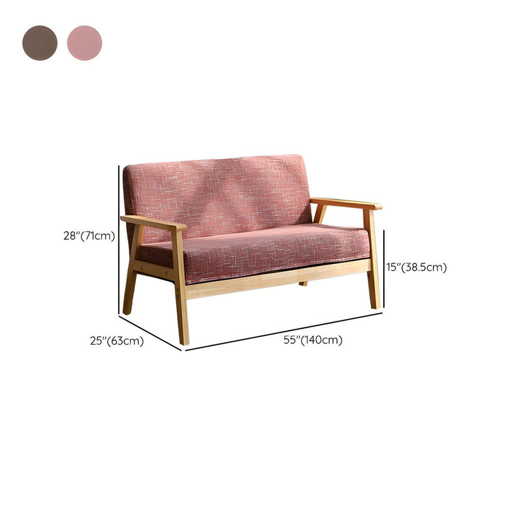 Modern Wood Frame Cotton and Linen Sofa with Foam Seat in Natural Wood Legs and Tight Back Design