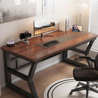 Metal Sledging Base Warp Resistant Auburn Rectangle Office Computer Desk, Shelves Included & Rounded Corners & Cable Management Included