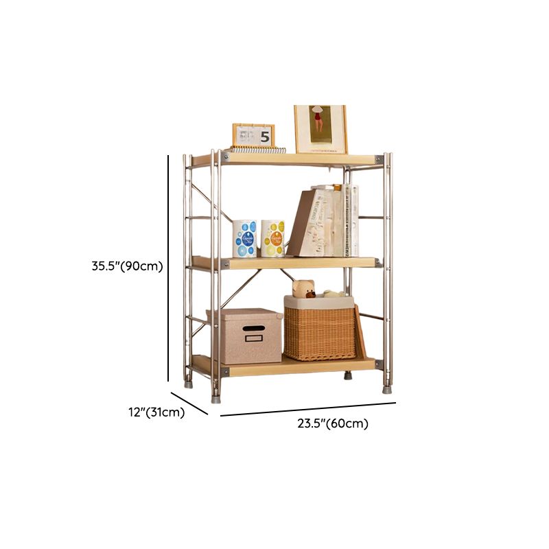 Natural Finish Simplistic DVD Storage Shelf with Steel Frame and Alterable Shelf, Standing Installation