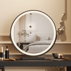 Modish Large Vanity Set with Reclaimed Wood Table Top, White Chair, 6 Drawers, and Light Up Mirror
