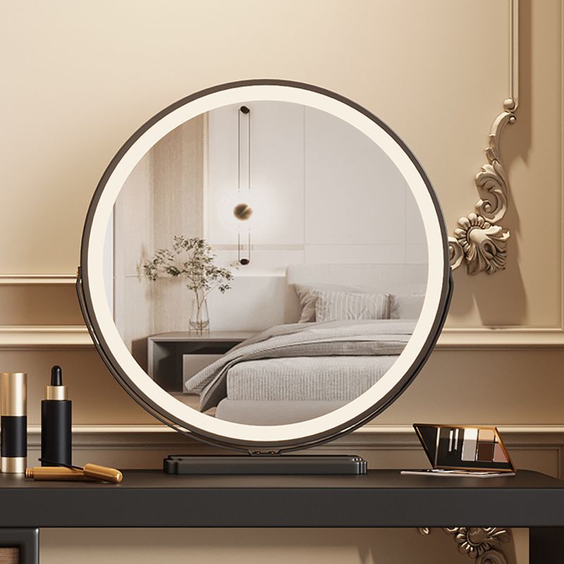 Modish Large Vanity Set with Reclaimed Wood Table Top, White Chair, 6 Drawers, and Light Up Mirror