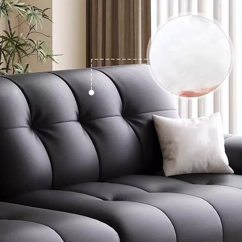 Contemporary Modern Solid Color Scratch-durable Standard/Single Sofa in Midnight Black, Seats 4/3 with 2 Pillows