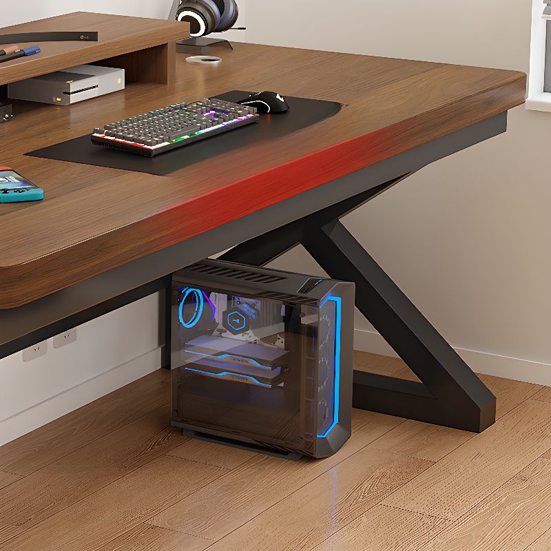 Black/Chalk Rectangular Metal Table with Cable Management and Rust Resistant Twin Support Base Featuring Rounded Corners