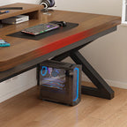 Black/Chalk Rectangular Metal Table with Cable Management and Rust Resistant Twin Support Base Featuring Rounded Corners