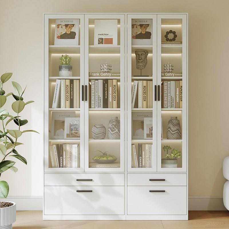 Organizing Shelf with 2-Drawer, 4 Shelves in Steel, Vertical, Transparent Glass Door, Closed Back