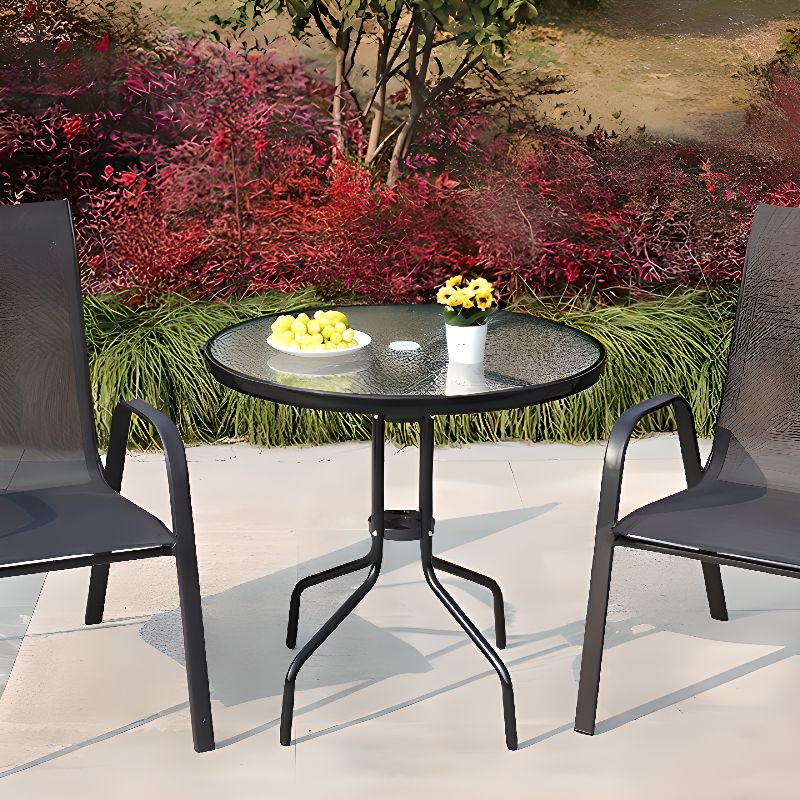 Trendy Outdoor Use Clear Glass Table with Legs for 2-person Seating, Scratch-proofed Tempered Glass Top