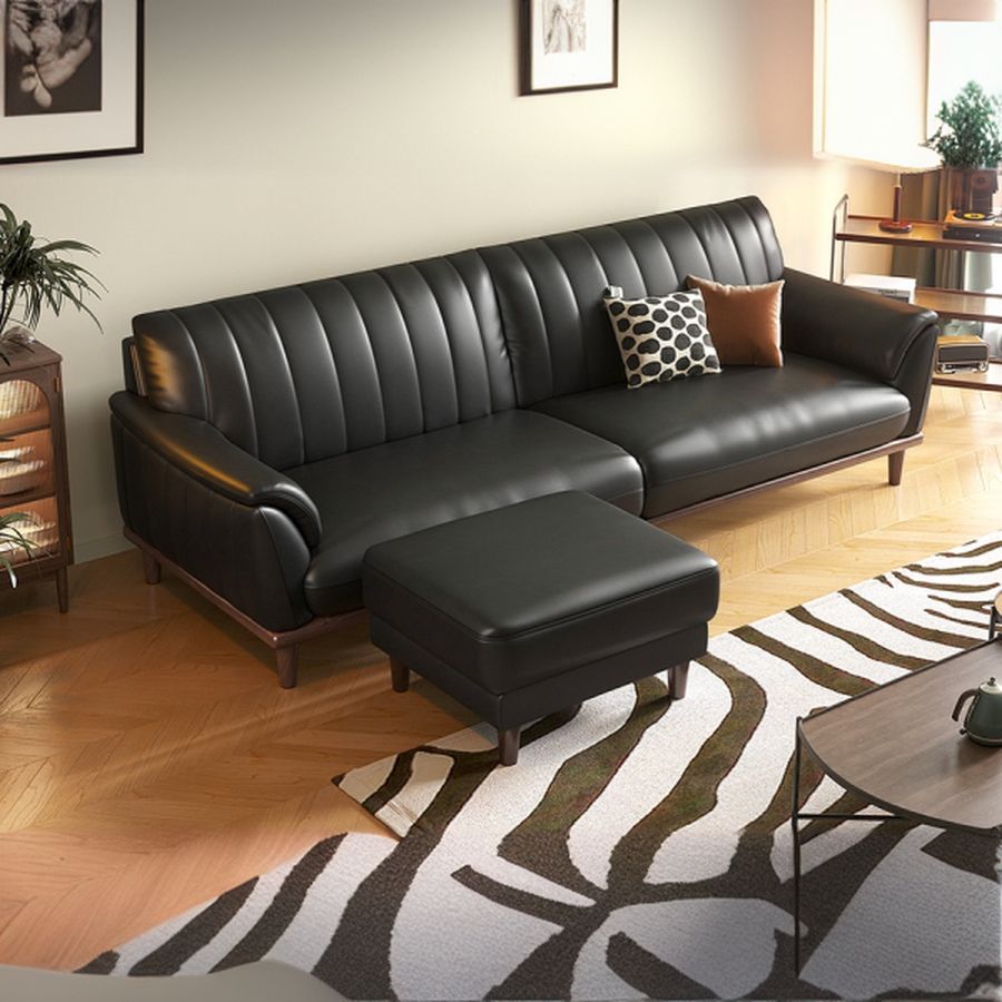 Modern Solid Color Scratch-defiant Standard Sofa/Loveseat in Black/Light Brown Leather with 2 Pillows for 4-seater/3-seater/Seats 2