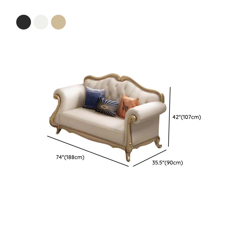 Standard Sofa with Leather Upholstery in Sand and 5 Pillows