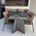 6-seater/4-person Seat Modish Black Scratch-defiant Marble Slab Fixed Marble Dining Table, Mixed Material