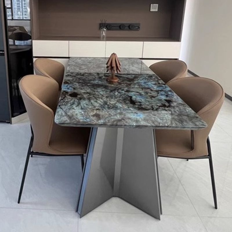 6-seater/4-person Seat Modish Black Scratch-defiant Marble Slab Fixed Marble Dining Table, Mixed Material