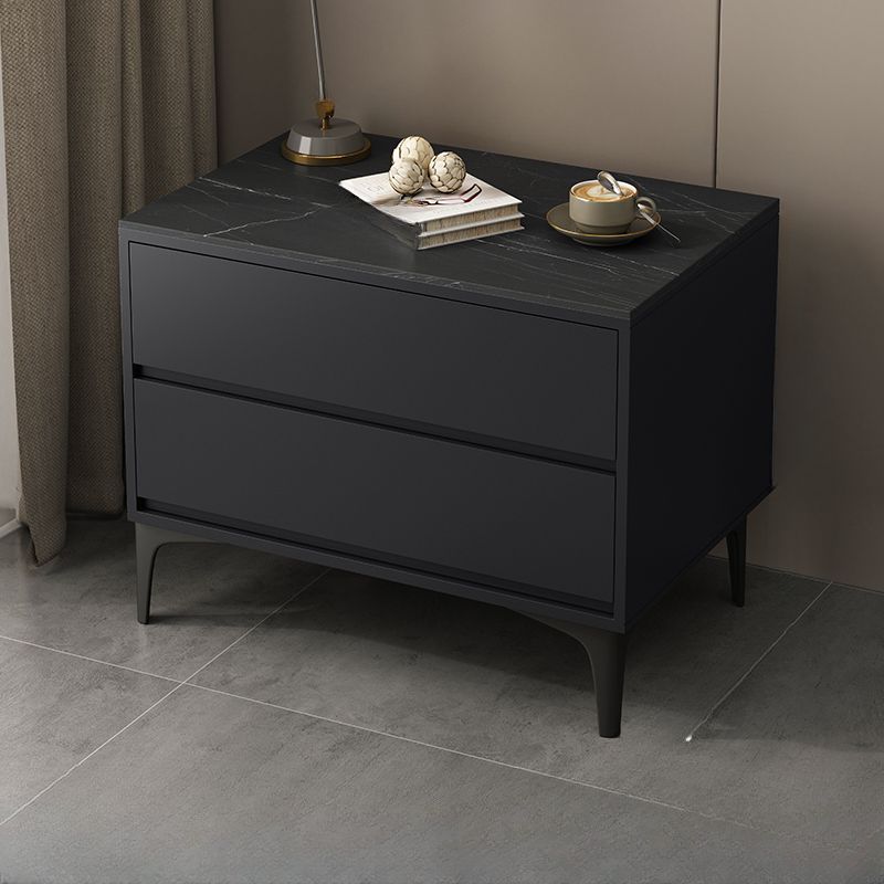 Modish Nightstand With Drawer Organization with 2 Drawers, Lumber/Stone Countertop, and Leg