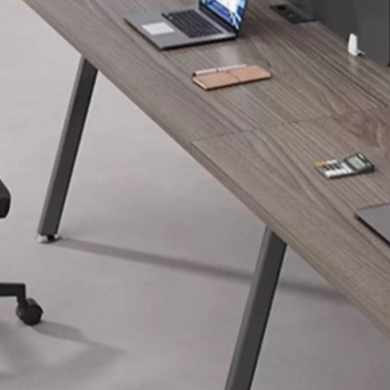 Modern Rectangular Gray Manufactured Wood Writing Table with Cable Management