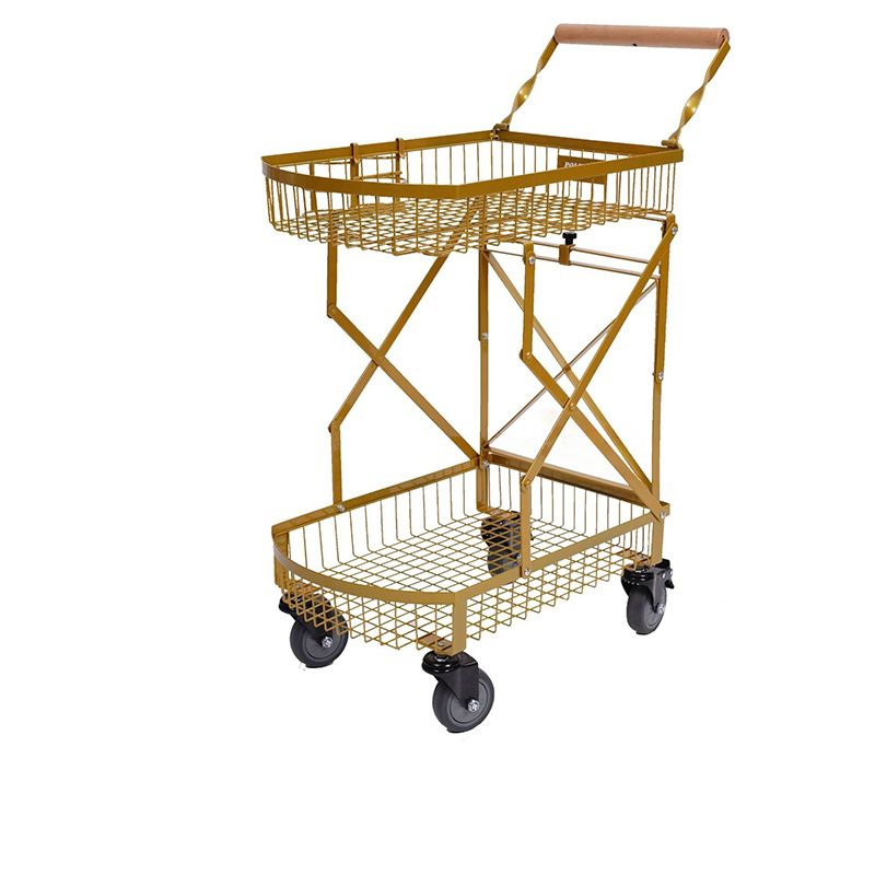 Compact Adult Tool Cart with Handle, Storage Shelves & Casters, Black/Gold