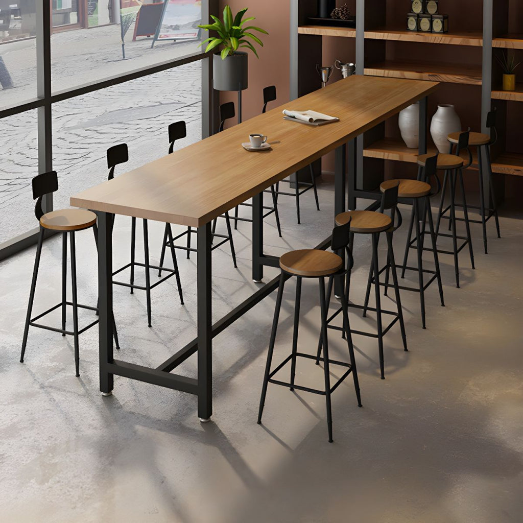 Modern 1/11 Pieces Bar Table Set Rectangle Wood Counter Table with High Stools