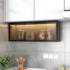 Modern Faux Wood Wall Mounted Display Cabinet with Glass Door