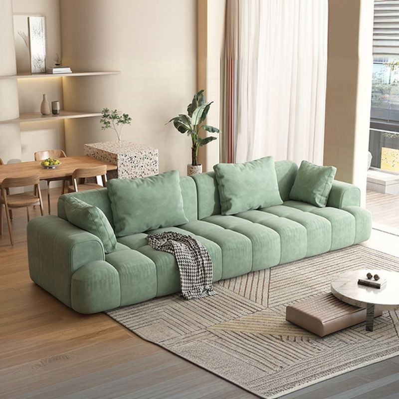 Flannel Sofa in Gray/Olive Green/Off-White with 4 Pillows