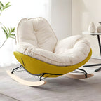 Modern Rocking Chair with Metal Frame and lint Upholstered, Solid Wood Legs and Armless Design