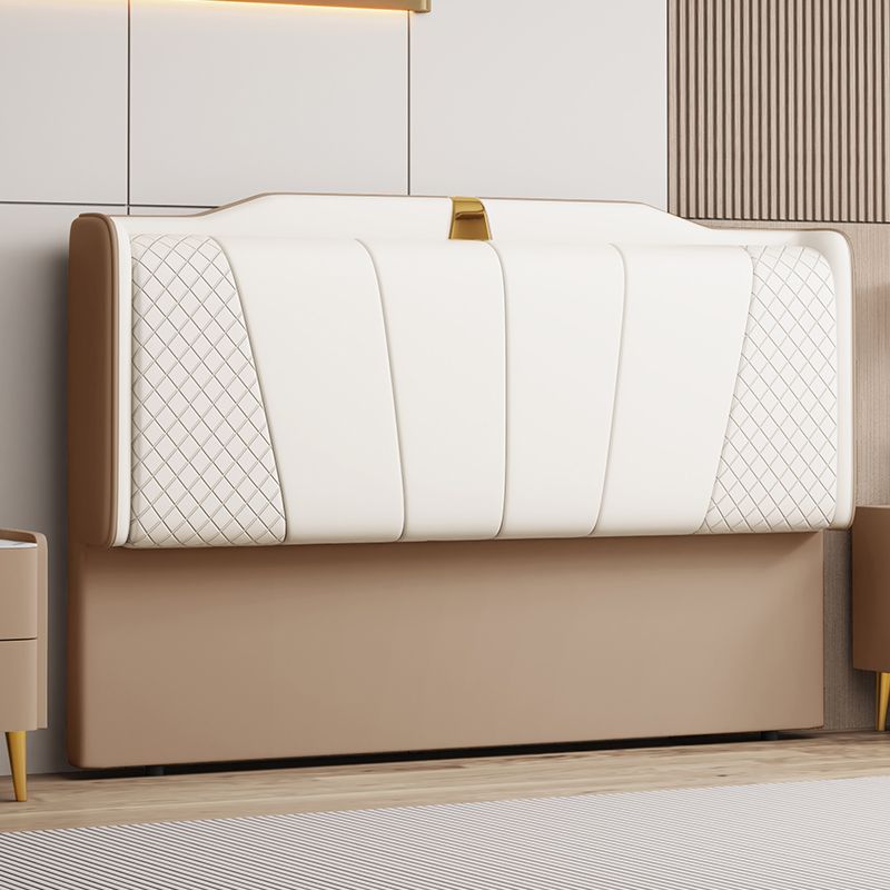 Trendy Panel Headboard in Natural Wood with No Distressing, Scooped Shape for Queen/Full Bed, Sponge Upholstery Fill, Standard Height