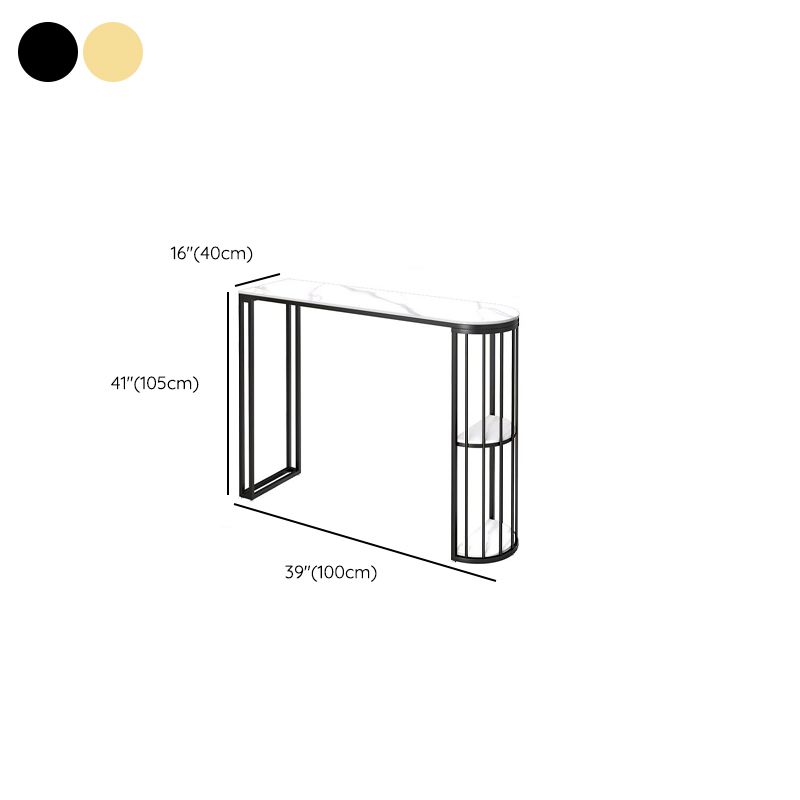 Simplistic Pub Table with Slate Top and Two-sided Pedestal Base in White with Container Storage and Asymmetrical Shape