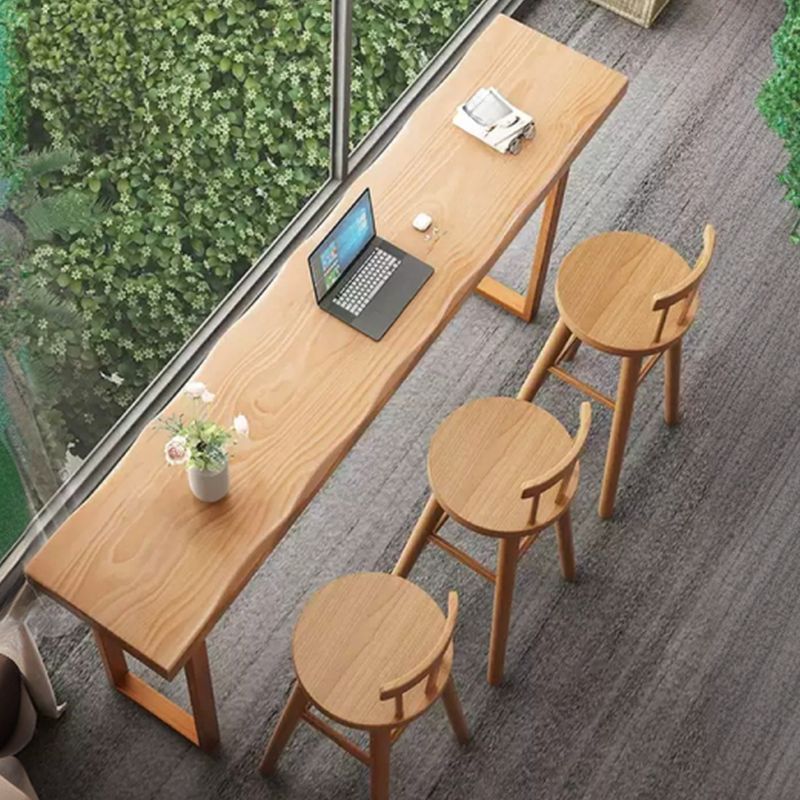 Modern Rectangular Pine Wood Pub Table with Sled Base in Wood Grain