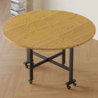 Natural Finish Minimalist Compact Orbicular Folding Banquet Table, Rust Resistant with Manufactured Wood Top